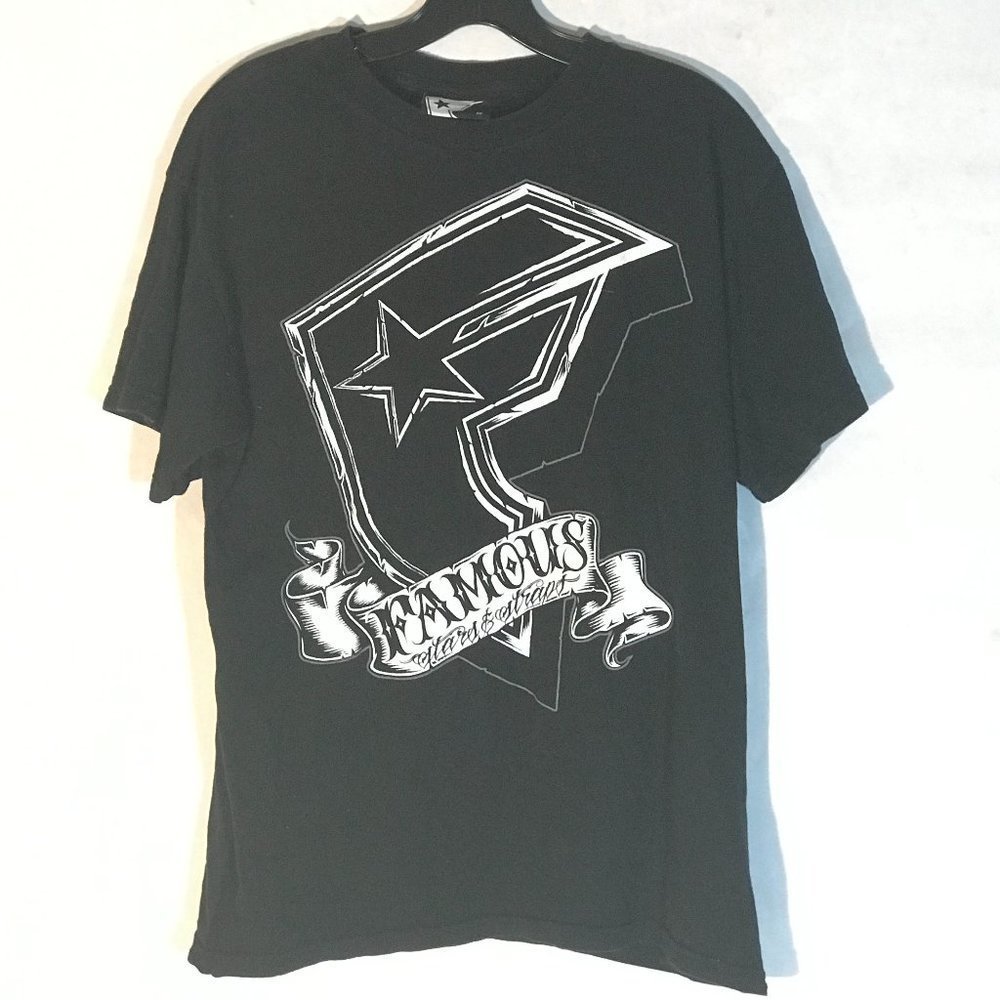 FAMOUS Stars and Straps Black White Logo Short Sleeve Vintage Tee T Shirt